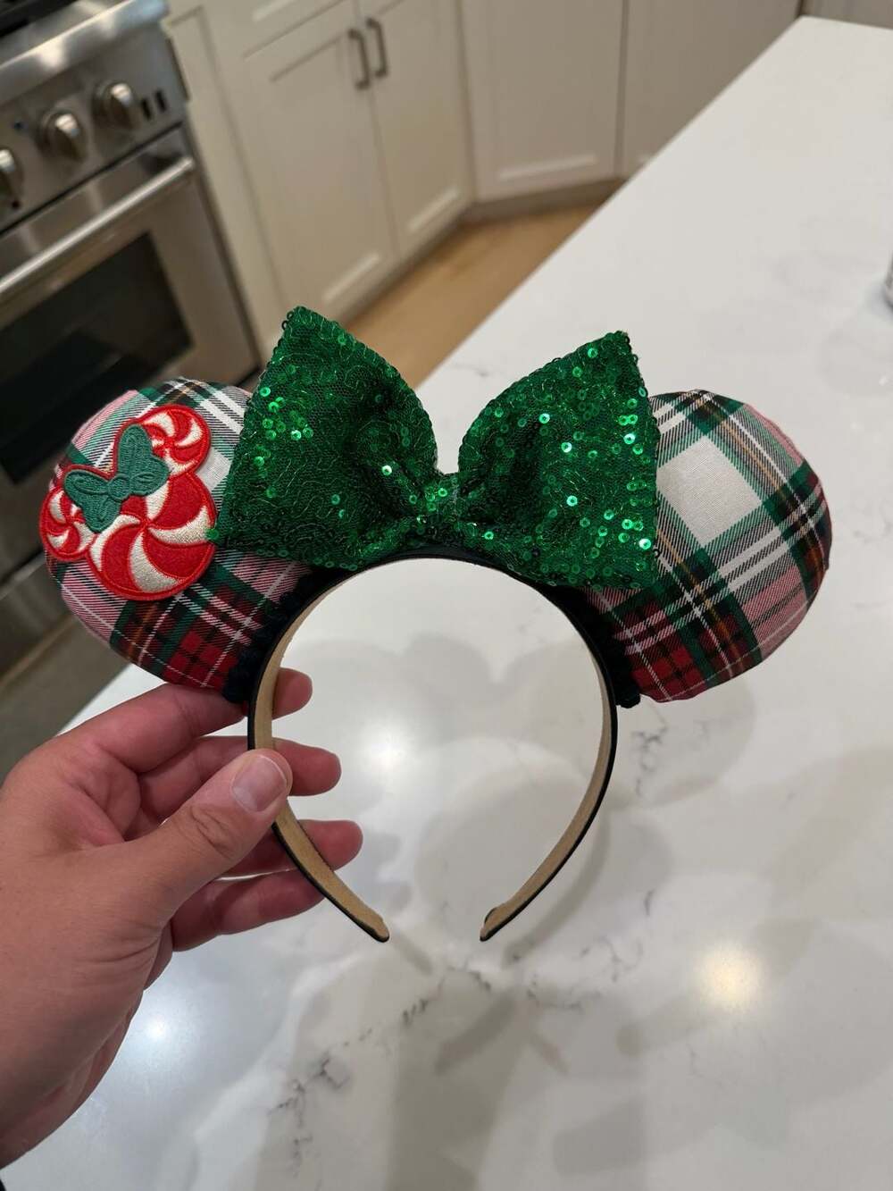 Alli's Ears Plaid Christmas Candy Cane Minnie Mouse Ears Headband